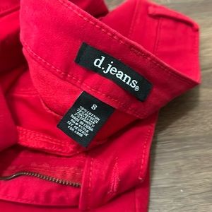 D. Jeans, red , worn once, very stretchy!